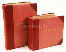 1939 Egy főrangú esküvő dokumentumai: Báró Podmaniczky László és Színyei Merse Piroska esküvőjére küldött szerencse-kívánó táviratok és levelek az ifjú pár által összeállított gyűjteménye. Összesen 886 db saját kézzel írt levél, távirat és dísztávirat a kor összes nevesebb emberétől a kormányzótól az utolsó parlamenti képviselőig. Tudósok, művészek, politikusok és családtagjaik küldeményei és az eseményről tudósító újságkivágások két félbőr és selyem kötésű könyvben. 240 aláírt és saját kézzel írt levéllel, névjegykártyával / Documents of a high ranking wedding