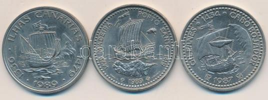 Portugália 1987. 100E Cu-Ni "Portugál felfedezések aranykora - Gil Eanes" + 1989. 100E Cu-...