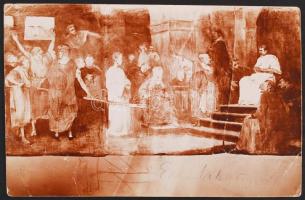 1905 Kézzel írt képeslap, rajta jegyzett magyar képzőművészek, grafikusok, festők aláírásával ismerk...