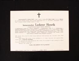 1941 borszczewkai Lederer Henrik nyugállományú magyar királyi altábornagy halotti értesítője