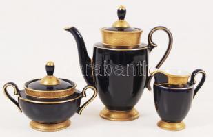 Ilmenau német kobaltkék porcelán kávéskészlet, 4 db kávéscsészével, tálakkal, kávés kancsóval, tejsz...