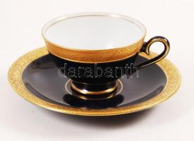 Ilmenau német kobaltkék porcelán kávéskészlet, 4 db kávéscsészével, tálakkal, kávés kancsóval, tejsz...