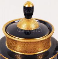 Ilmenau német kobaltkék porcelán kávéskészlet, 4 db kávéscsészével, tálakkal, kávés kancsóval, tejsz...