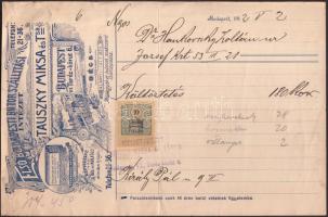 1912 Bp., VI. Tauszky Miksa és Tsa. Első Budapesti Bútor Szállítási Intézet reklámos fejléces számlája