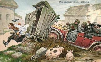 2 db RÉGI humoros, és kutya motívumú képeslap, F.E.D. Serie 428., 433. pinx. Thiele / 2 old motive c...