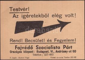 1937 A Fajvédő Szocialista Párt röplapja 11x8 cm