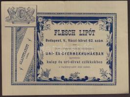 1893 Bp., V. Flesch Lipót uri- és gyermekruha, kalap és uri-divat cikk raktár reklámos fejléces számlája