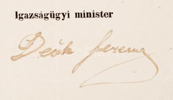 1848 augusztus 6. Deák Ferenc igazságügyminiszter saját kézzel aláírt levele Kraszna vármegyének. Mi...