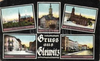 Gliwice, Gleiwitz; Peter Paul Kirche, Rathaus, Klosterstrasse, Bahnhofstrasse / church, town hall, streets (EK)