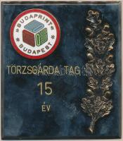 DN Törzsgárda Tag 15 év - Budaprint Budapest zománcozott fém emlékplakett névvel indexelt dísztokban (88x99mm) T:1