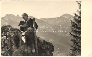 Dog with old lady on the mountain, Dachshund, photo (non pc) (EK)
