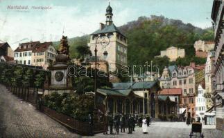 Karlovy Vary, Karlsbad; Marktplatz / market place, bank and exchange office, Jewish Monument