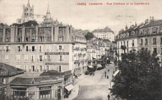 Lausanne, Rue Centrale et la Cathédrale, Papeterie Krieg, Pharmacie Odot / main street, cathedral, shops