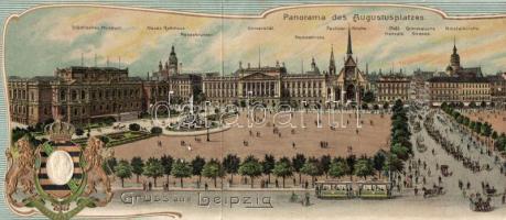 Leipzig, Augustusplatz, coat of arms Emb. litho panoramacard (EB)