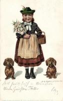 Lady with dogs; Künstler Heliocolorkarte No. 3000. von Ottmar Zieher s: P. O. Engelhard (EK)