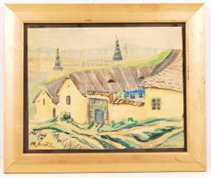 M.A. jelzéssel (1931): Tabán, Szikla utca. Papír, akvarell, jelzett, üvegezett keretben, 27x22 cm