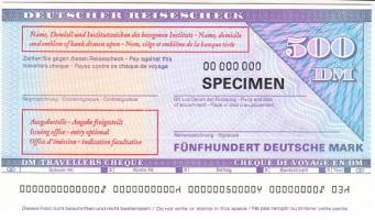 Németország DN 500M Deutscher Reisescheck / Német utazási csekk Specimen T:I- Germany ND 500 Deutsche Mark Deutscher Reisescheck / German Travellers Cheque Specimen C:Au