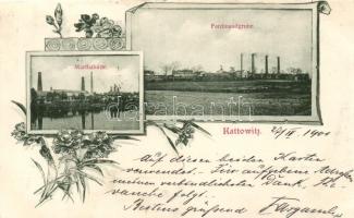 Katowice, Kattowitz; Marthahütte, Ferdinandgrube / mine plant;floral (Reichsbankgebäude on backside, probably taken from a postcard booklet)