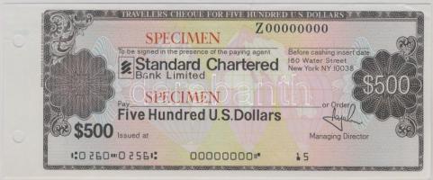 Amerikai Egyesült Államok DN Standard Chartered Bank 500$ SPECIMEN utazási csekk T:I- USA Standard Chartered Bank 500 Dollars SPECIMEN travellers cheque C:Au