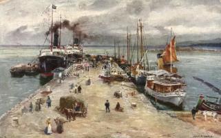 Trieste, port, steamships s: Molo S. Carlo