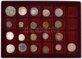 21db vegyes fémpénz, többnyire osztrák és német ezüstökkel éremtartó tálcán T:vegyes 21pcs of miced coins, mainly Austrian and German silver coins with coin tray C:mixed