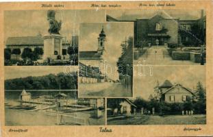 Tolna, Hősök szobra, Római katolikus templom és iskola, strand, Selyemgyár (fa)