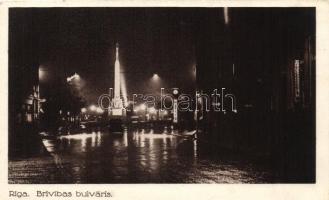Riga, Brivibas bulvaris / boulevard, automobile, night (EK)