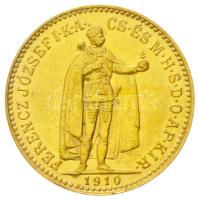 1910KB 10K Au "Ferenc József" Körmöcbánya (3.39g/0.900) T:2 Hungary 1910KB 10 Korona Au "Franz Joseph" Kremnitz (3.39g/0.900) C:XF Huszár: 2200., Adamo K8