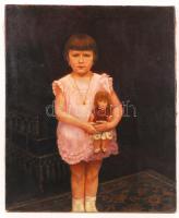 Herzum jelzéssel: Kislány a babájával. Olaj, vászon, 65×54 cm