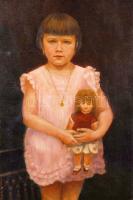 Herzum jelzéssel: Kislány a babájával. Olaj, vászon, 65×54 cm