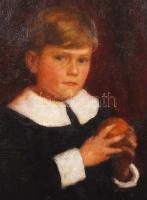 Pándy Lajos (1895-1957): Kisfiú naranccsal. Olaj, vászon, jelzett, 65×55 cm
