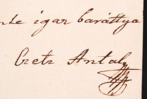 1863 Cetz Antal (1801-1865), erdélyi florista, füvész saját kézzel írt levele