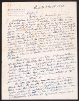 1948 Brassai Halász Gyula (1899-1984) fotográfus saját kézzel írt, magyar nyelvű levele családjához 2 beírt oldalon / 1948 Autograph letter of Brassai