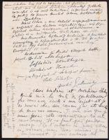 1948 Brassai Halász Gyula (1899-1984) fotográfus saját kézzel írt, magyar nyelvű levele családjához ...