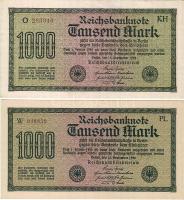 Német Birodalom 1922. 1000M 2 klf vízjelű db T:I