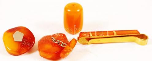 7 db-os bizsu tétel, közte borostyán nyakkendőtűvel, gombokkal