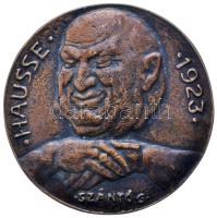 Szántó Gergely (1886-1962) 1923. "Hausse" bronz egyoldalas gúnyérem (63mm/93.8g) T:1- Hungary 1923. "Hausse" commemorative uniface sarcastic medallion. Sign: Gergely Szántó (63mm/93.8g) C:AU HP-4983 (variáns)