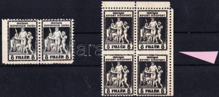 1927 Országos Testnevelési Tanács 6 db tagsági bélyeg, 1 párban és 1 négyestömbben