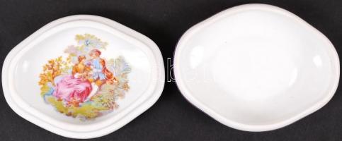 Limoges gyűrűtartó, kézzel festett, matricás, jelzett, hibátlan, 7×9 cm