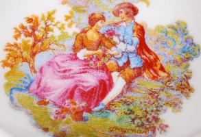 Limoges gyűrűtartó, kézzel festett, matricás, jelzett, hibátlan, 7×9 cm