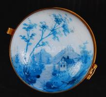 Vaselin üveg, fémkerettel, kézzel festett, hibátlan, m:10 cm