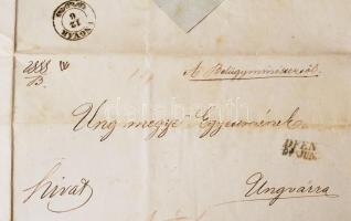 1848 06. 08. Szemere Bertalan (1812-1869) belügyminiszter aláírt levele Ung vármegyének, az új, alko...