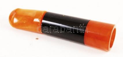 Adler Fülöp és Fia borostyán szipka eredeti bőr tokban, h: 6,5 cm