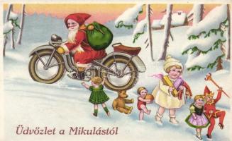 Mikulás / Saint Nicholas, motorbike; Amag 3061