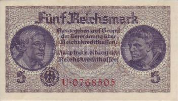 Német Birodalom/II.V.H. dátum nélkül (1939.) megszállt területek részére kiadott banjegyek 5RM T:I
