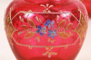 Rozalin palack, kupicaüveggel, kézzel festett, hibátlan, m:10 cm
