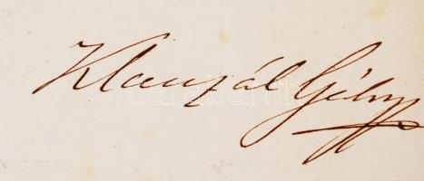 1848. 05. 26. Klauzál Gábor (1802-1864) földművelés, ipar és közlekedésügyi miniszter saját kézzel a...