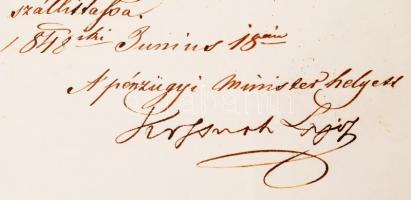1848. 06. 18. Kossuth Lajos (1821-1894) pénzügyi miniszter saját kézzel aláírt levele Króner Lajos (...