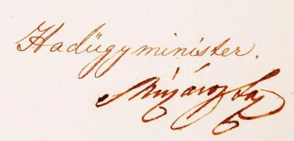 1848. 06. 03. Mészáros Lázár (1796-1958) hadügyminiszter saját kézzel aláírt Moson  megyének, melybe...