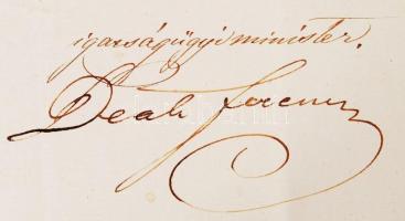 1848. 06. 04. Deák Ferenc (1803-1876) igazságügy miniszter saját kézzel aláírt levele Ung vármegyéne...